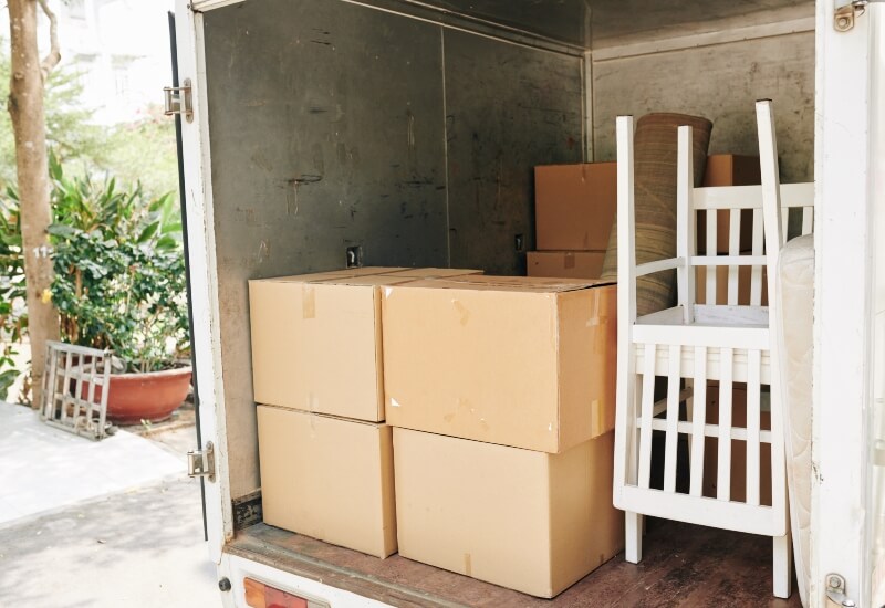 A truck that is packed for a long-distance move in Austin, Texas