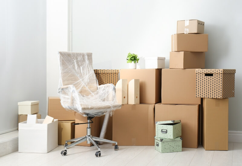 Boxes packed for a small move in Austin, Texas