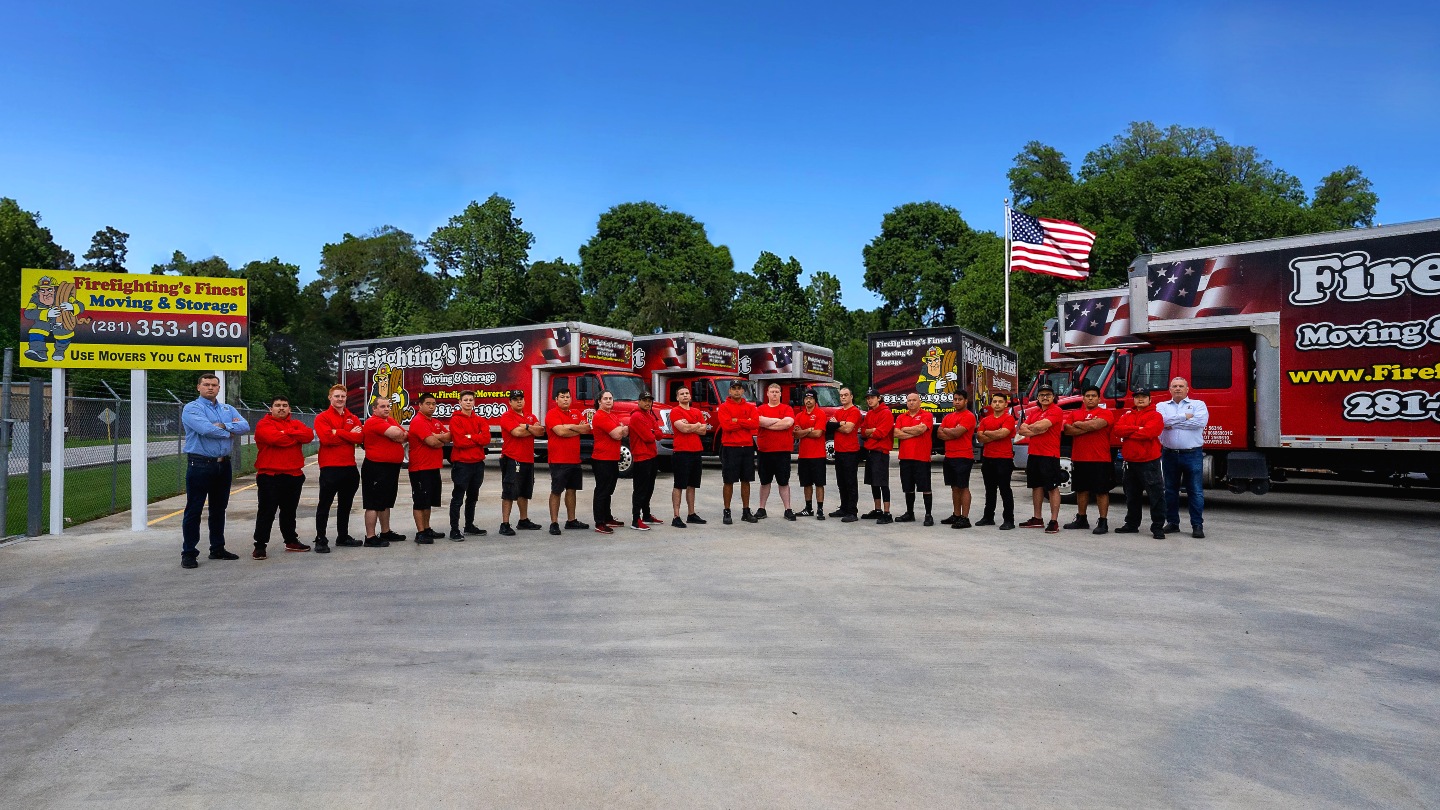 Firefighting's Finest Moving & Storage team pose for team picture in Texas.
